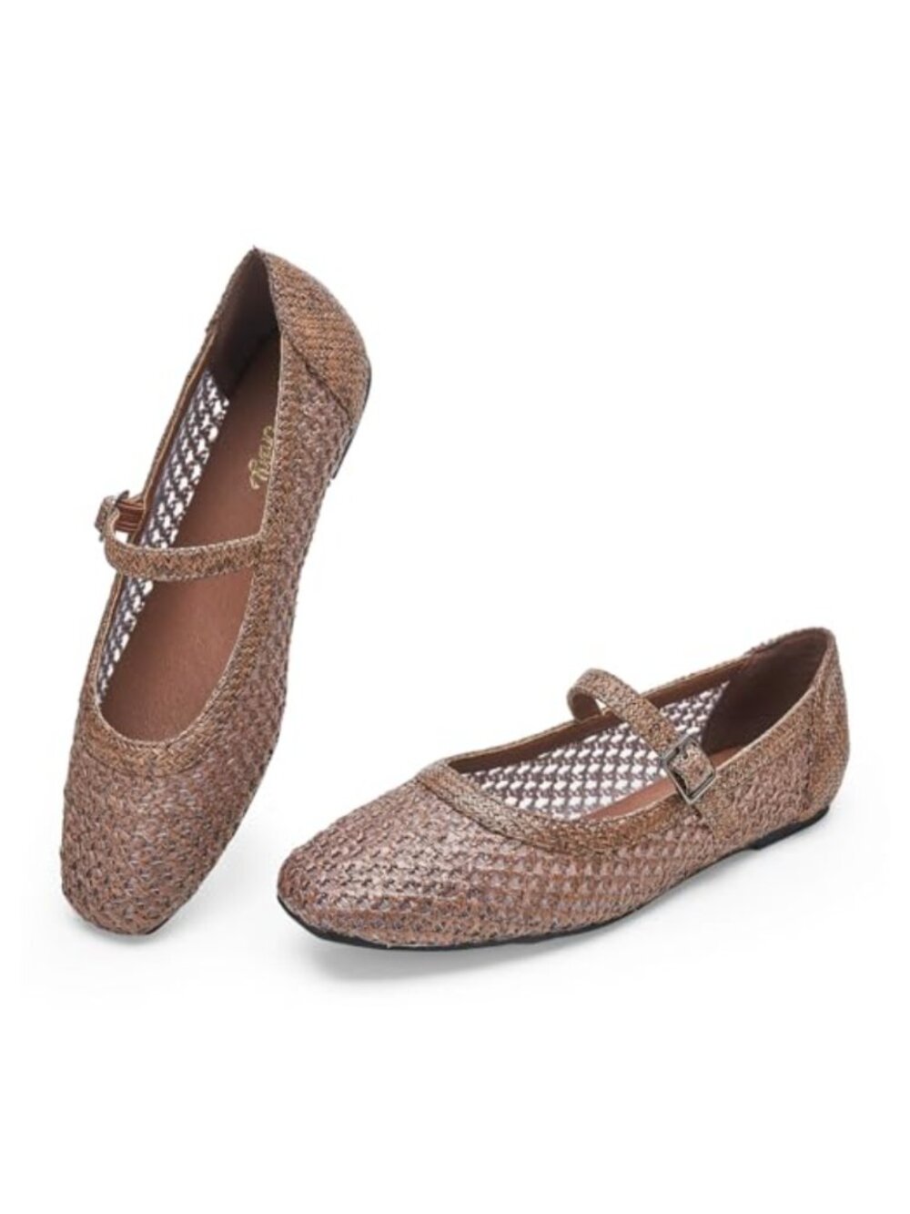 Woven Mary Jane Flats with Memory Foam and Adjustable Buckle
